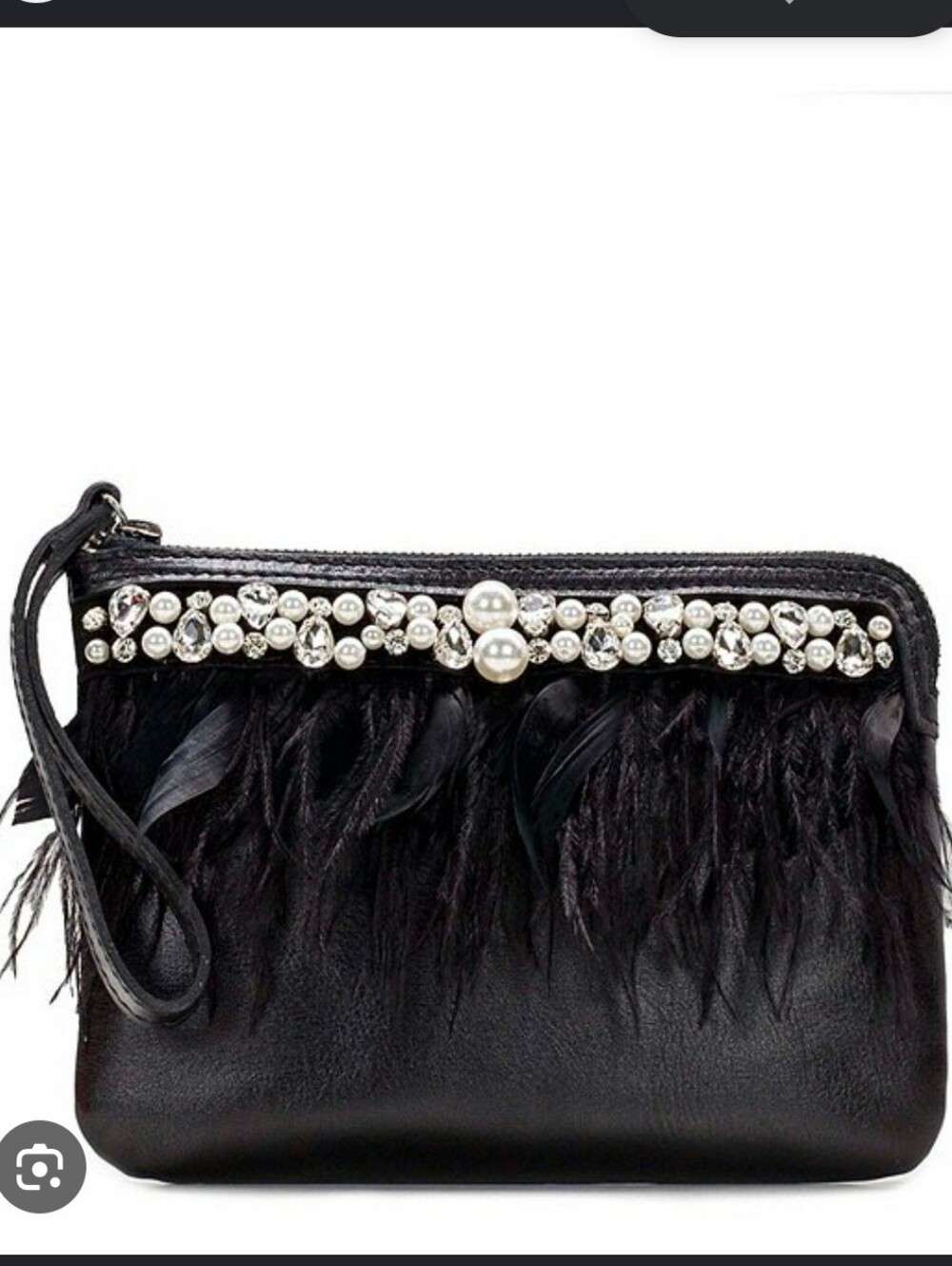 NWT Patricia Nash Genuine Leather Embellished Black Feather Wristlet Clutch